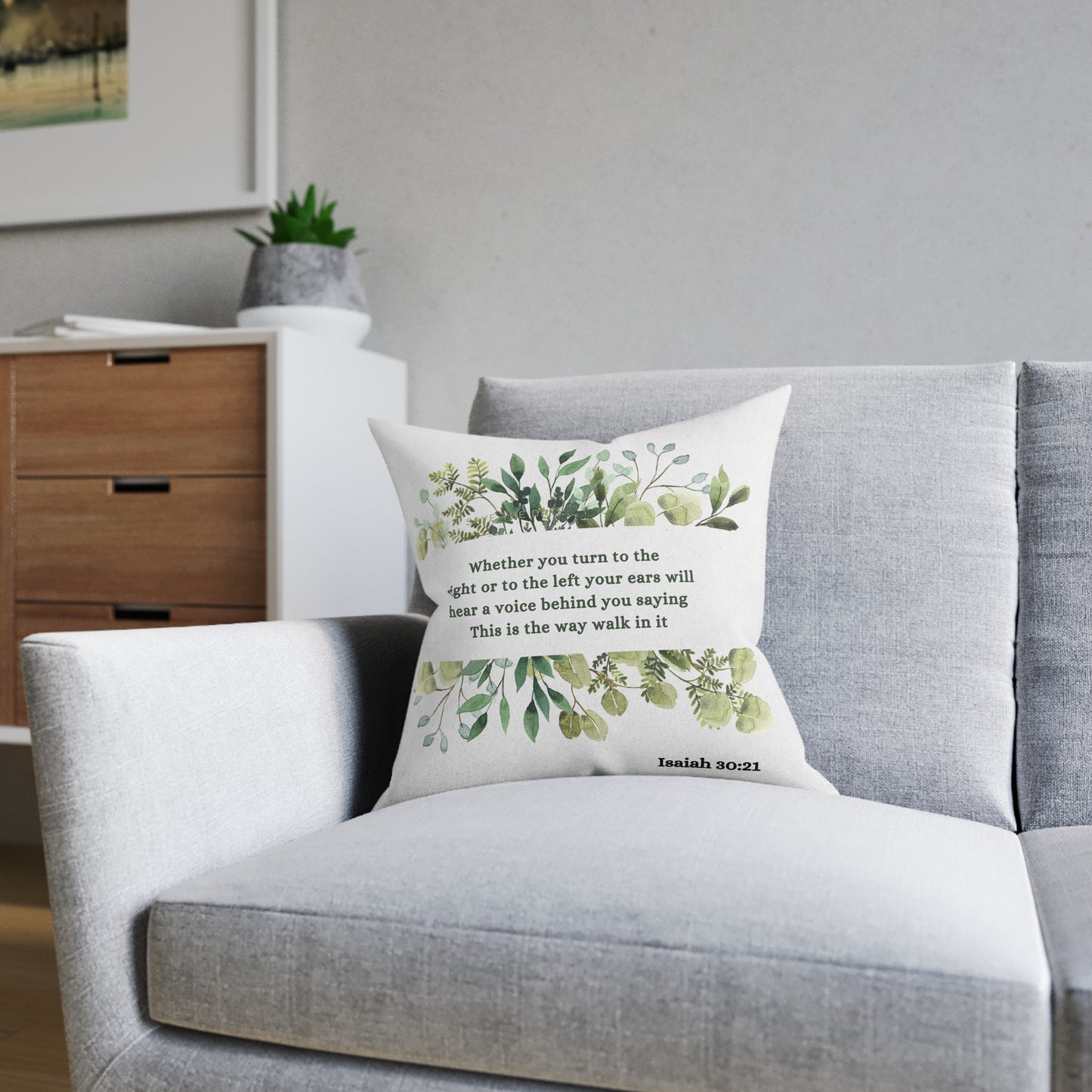 Cream and Green Isaiah 30:21  Cushion