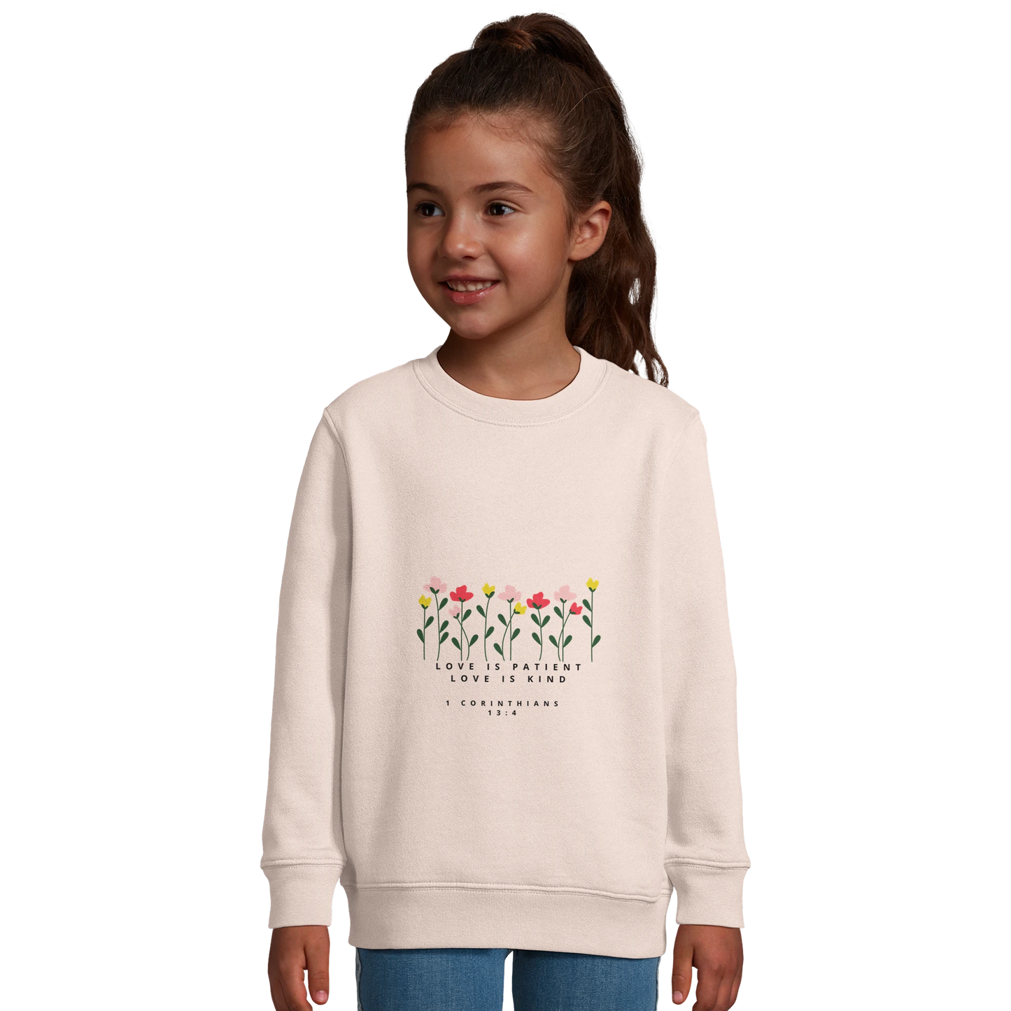 1 Corinthians 13 :4 Love is kind Kids Sweatshirt in Creamy pink - MountZionGifts