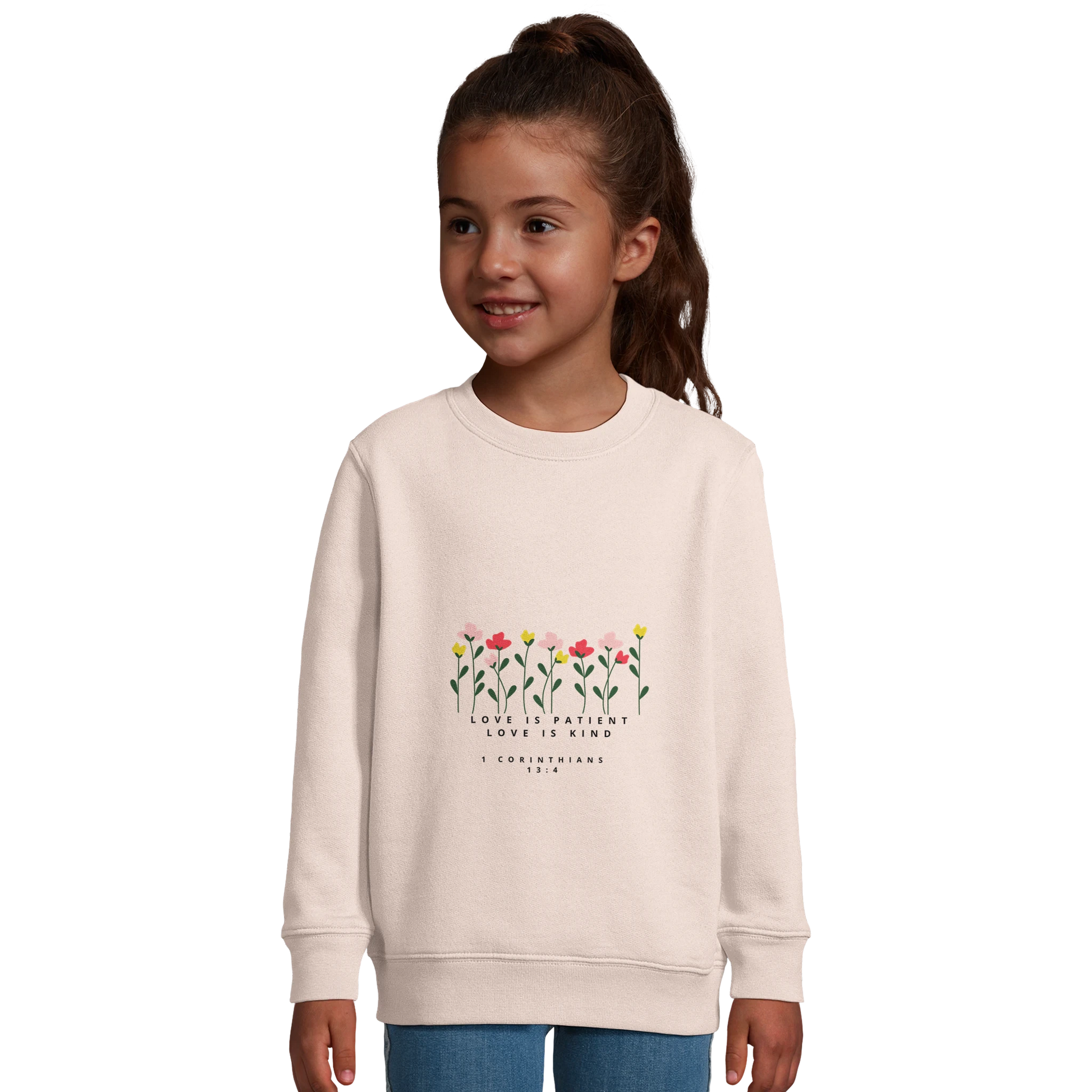 1 Corinthians 13 :4 Love is kind Kids Sweatshirt in Creamy pink - MountZionGifts